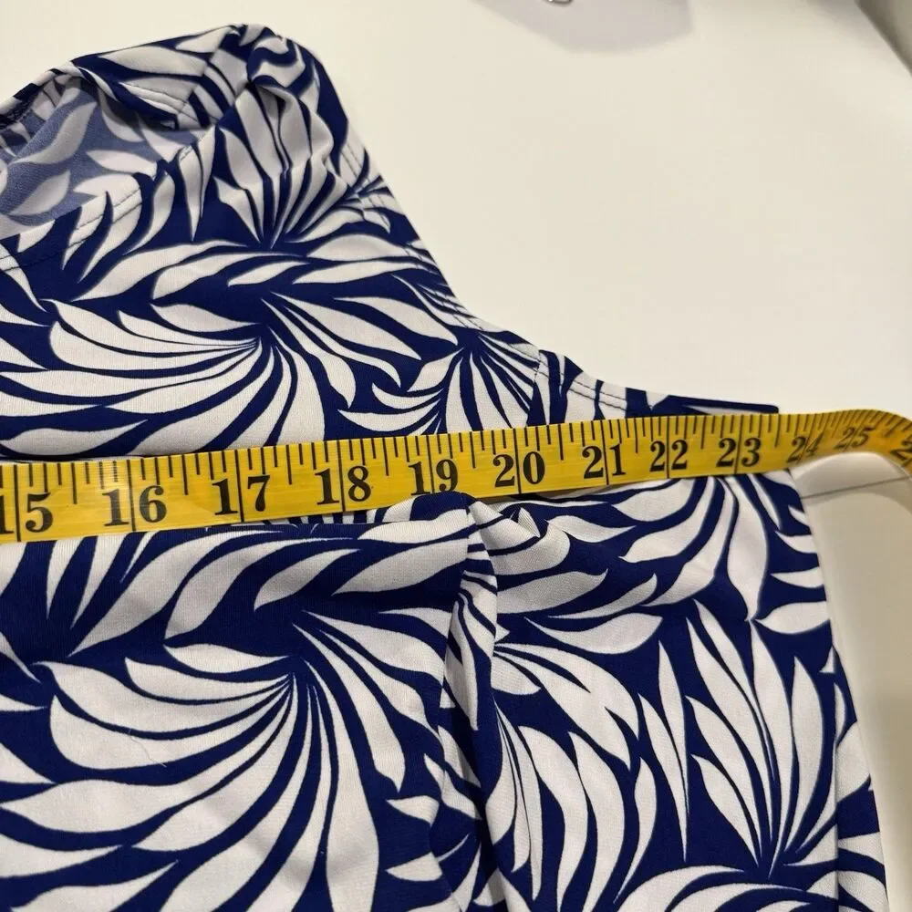 Susan Graver Blue White Tropical Palm Leaf Print Sleeveless Midi Dress 1X - Picture 4 of 7